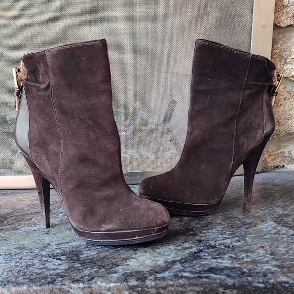 Michael Kors Brown Suede High Heeled Ankle Booties Size 8M - Picture 1 of 15